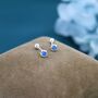 Tiny Aquamarine Blue Cz Barbell Earrings, thumbnail 1 of 9
