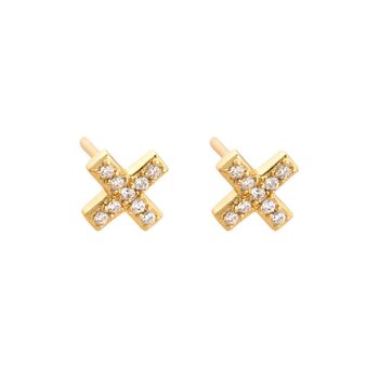 Pave Cross Stud Earrings, Sterling Silver Or Gold Plated, 3 of 6