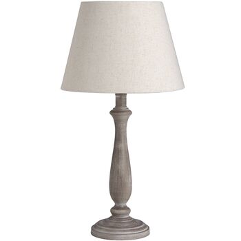48cm Vintage Taupe Washed Wooden Table Lamp Plain Shade, 6 of 8