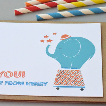 12 Personalised Circus Elephant Thank You Cards, 2 of 2
