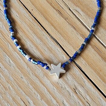 Seed Bead Bracelet In Dark Blue With Star Charm, 2 of 3