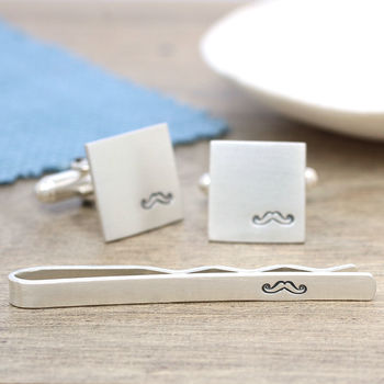 Personalised Moustache Cufflinks And Tie Clip Set, 10 of 11