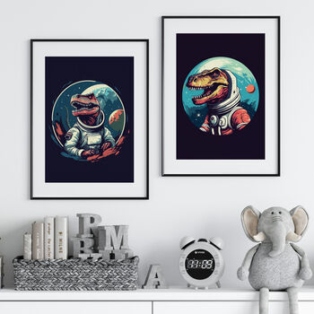 Unframed Set Of Space Dinosaur Prints Gift For Kids, 2 of 3