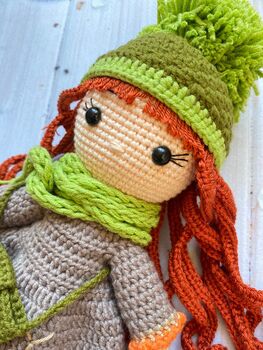 Handmade Curly Ginger Hair Crochet Doll For Kids, 9 of 11