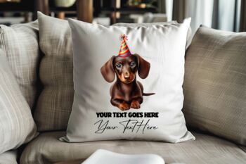 Personalised Dachshund Chocolate Birthday Party Cushion, 2 of 2