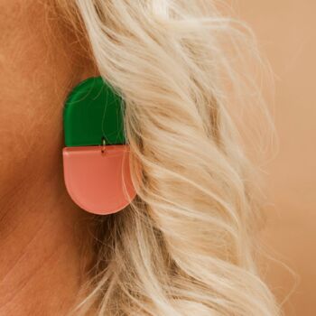 The Chloe Pink And Green Combo Statement Earring, 3 of 4