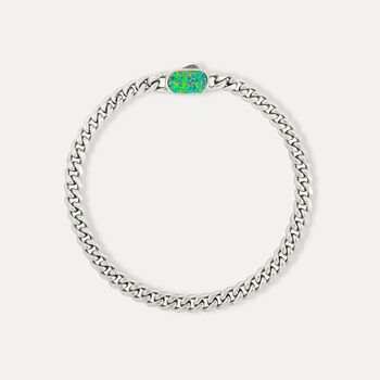 Silver Opal Gemstone Cuban Chain Bracelet For Men, 4 of 12
