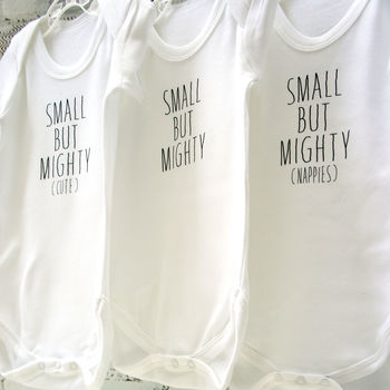 Set Of Three Small But Mighty Babygrows, 6 of 7