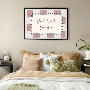 A4 Modern, Art Print, Night Night, Love You, Pink Checkerboard, 2 of 5
