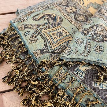 Elephant Print Blanket Turquoise Gold Soft Sofa Throw, 2 of 7