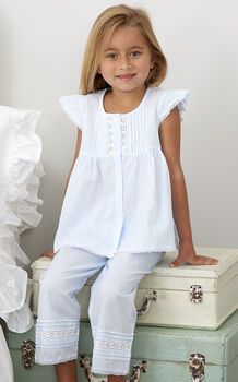 Girl's Blue Lace And Pintuck Pyjamas, 5 of 7