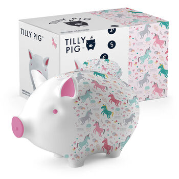 Tilly Pig Unicorn And Rainbows Piggy Bank, 2 of 9