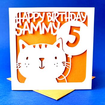 Cute Cat Personalised Kids Birthday Card, 3 of 4