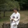 Long Organic Cotton Robe: White With Orange Eye, thumbnail 4 of 5