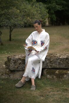 Long Organic Cotton Robe: White With Orange Eye, 4 of 5