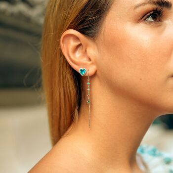 Heart Of Ocean Blue Sterling Silver Stud Earrings, 3 of 4