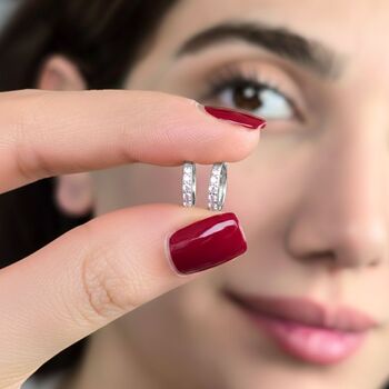 Pink Tourmaline October Birthstone Small Silver Huggies, 3 of 5