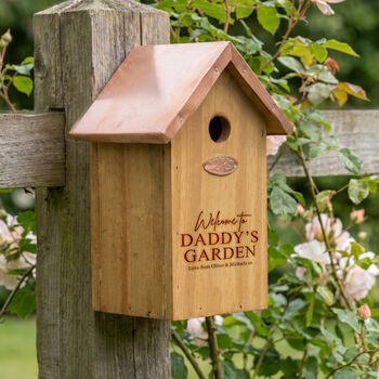 Engraved Garden Bird Box With Copper Roof, 2 of 8
