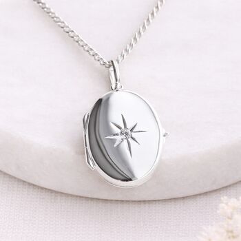 Personalised Sterling Silver Oval Star Locket, 3 of 10