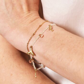 Stainless Steel Double Layer Dolphin Charm Bracelet In Gold, 2 of 3