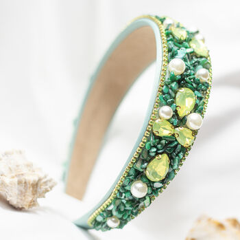 Mixed Shell Gem Texture Headband In Green, 3 of 3