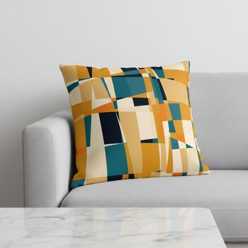 Cushion Cover In Geometric Mid Century Mustard And Teal Abstract Design, 6 of 12