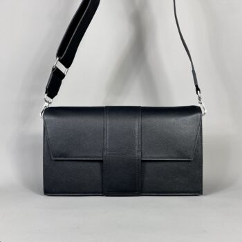 Black Leather Crossbody Envelope Handbag, 4 of 8