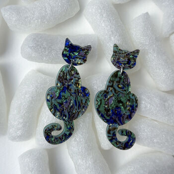 Abalone Cat Dangle Earrings, 7 of 11