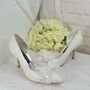 Ivory Shimmer D'orsay Wedding Heels With Bow, thumbnail 1 of 7