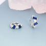 Sterling Silver Sapphire Blue Baguette Cz Cluster Huggie Hoop, thumbnail 1 of 12