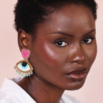 Beaded Heart Eye Drop Earrings, 3 of 4