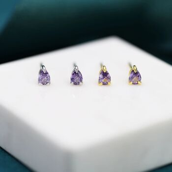 Extra Tiny Amethyst Purple Droplet Cz Stud Earrings, 4 of 11