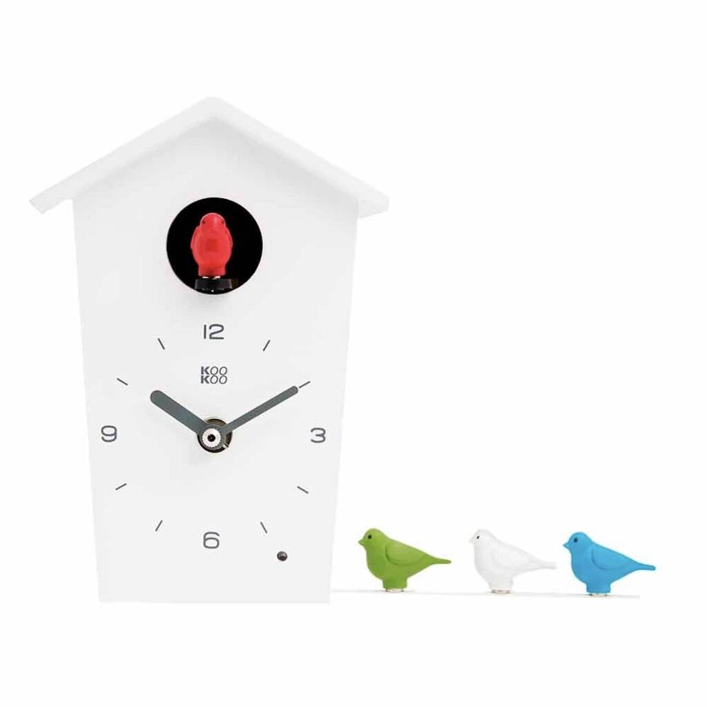 Mini White Kookoo Birdhouse Clock, 1 of 4