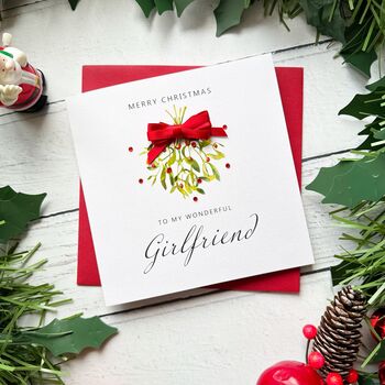Wonderful Girlfriend Mistletoe Christmas Card, 4 of 4