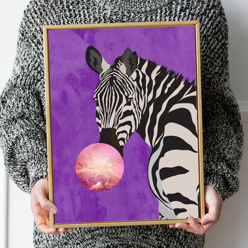Custom Personalised Zebra Blowing Bubble Art Print, 3 of 6