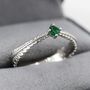 Sterling Silver Fern Leaf Emerald Green Cz Ring, thumbnail 1 of 12