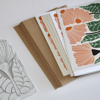 Floral Trio Linocut Notecards Set Of Eight, 4 of 7