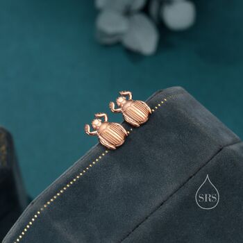 Sterling Silver Tiny Scarab Beetle Stud Earrings, 7 of 12