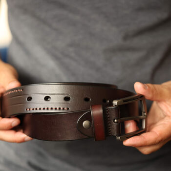 Men's Double Stitch Lines Premium Cow Leather Belt, 6 of 6