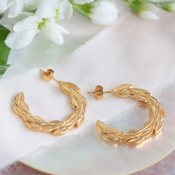 Willow Leaf Gold Hoop Earrings, 3 of 9
