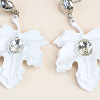 White Painted Autumn Leaf Earrings, 3 of 5