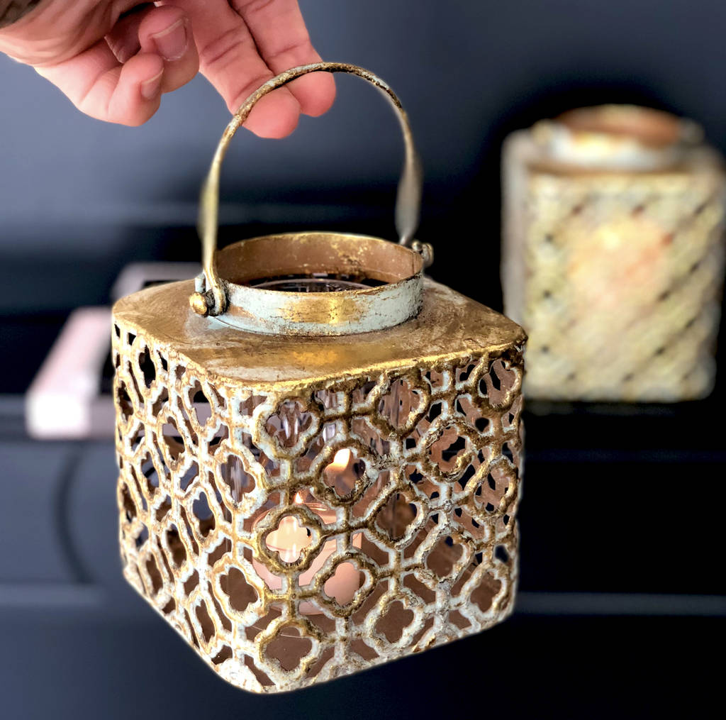 Pair Moroccan Marrakesh Candle Holder Gold Lantern By The Luxe Co
