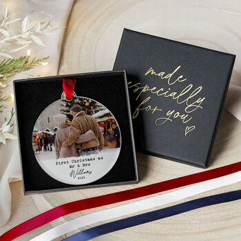 First Christmas Mr And Mrs Photo Personalised Ornament 2025, 4 of 9