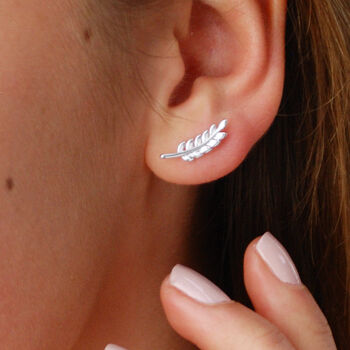Sterling Silver Leaf Climber Earrings, 2 of 6