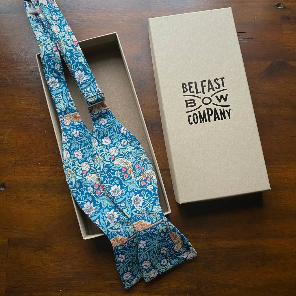 Liberty Self Tie Bow Tie In Green Strawberry Thief, 1 of 5