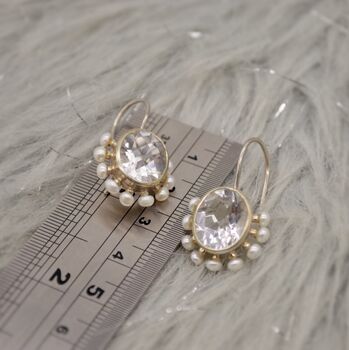 Clear Quartz, Pearl Silver Earrings, 9 of 12