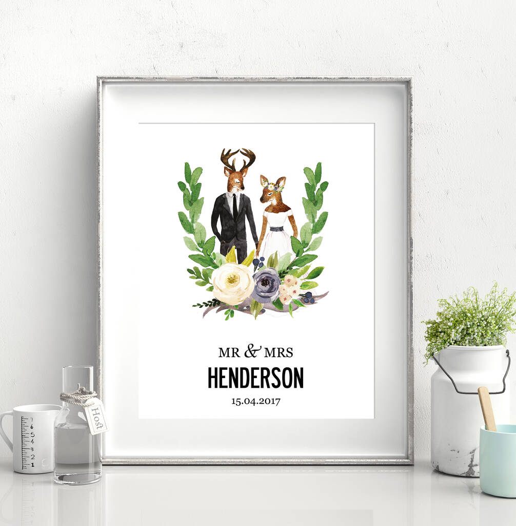 Illustrated Personalised Wedding Print Three Designs By I Love Design