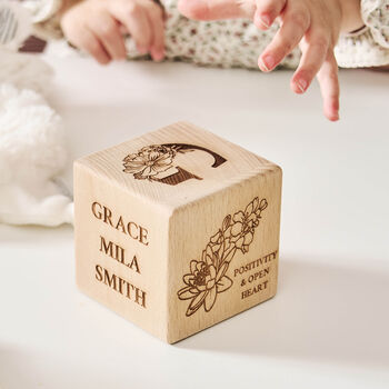 Personalised Birth Flower New Baby Gift Keepsake Block, 11 of 12