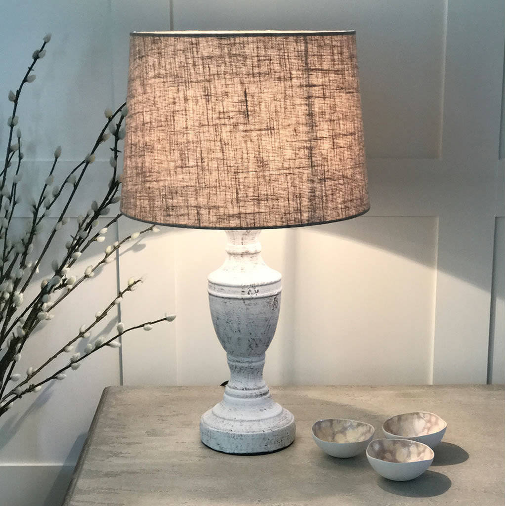 Antique White Distressed Table Lamp Linen Shade By Cowshed Interiors