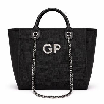 Personalised Black Large Chain Custom Initial Tote Bag, 3 of 9